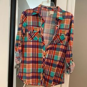 Pastel Flannel Print Button Up